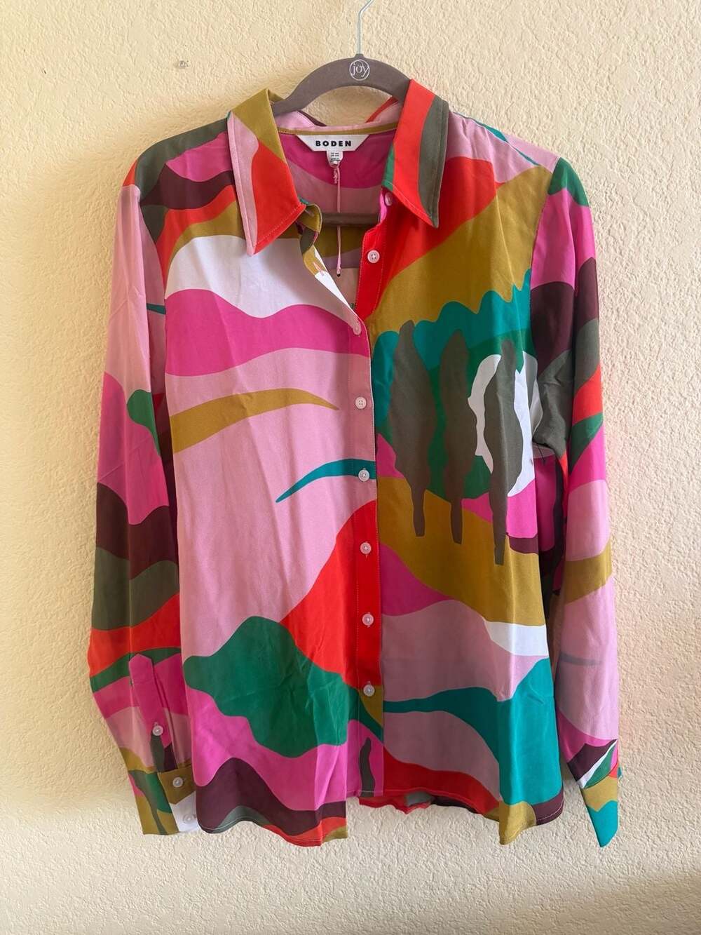 Boden Button Down Shirt Size US 14R Multicolor Abstract Silk Sienna Abstract Sil